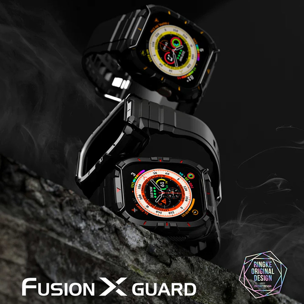 Picture of Apple Watch 49mm	Ultra 3 Case | Ringke Fusion X Guard Protection Case Strap Band for Apple Watch Ultra 49mm (Black Index Wired)