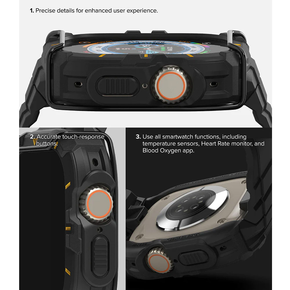 Picture of Apple Watch 49mm	Ultra 3 Case | Ringke Fusion X Guard Protection Case Strap Band for Apple Watch Ultra 49mm (Black Index Wired)