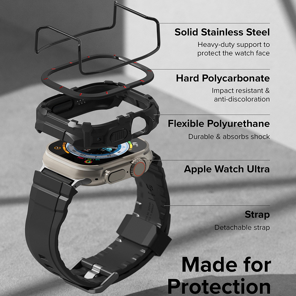 Picture of Apple Watch 49mm Ultra Case | Ringke Fusion X Guard Protection Case Strap Band for Apple Watch Ultra 49mm (Black Red Index Wired)