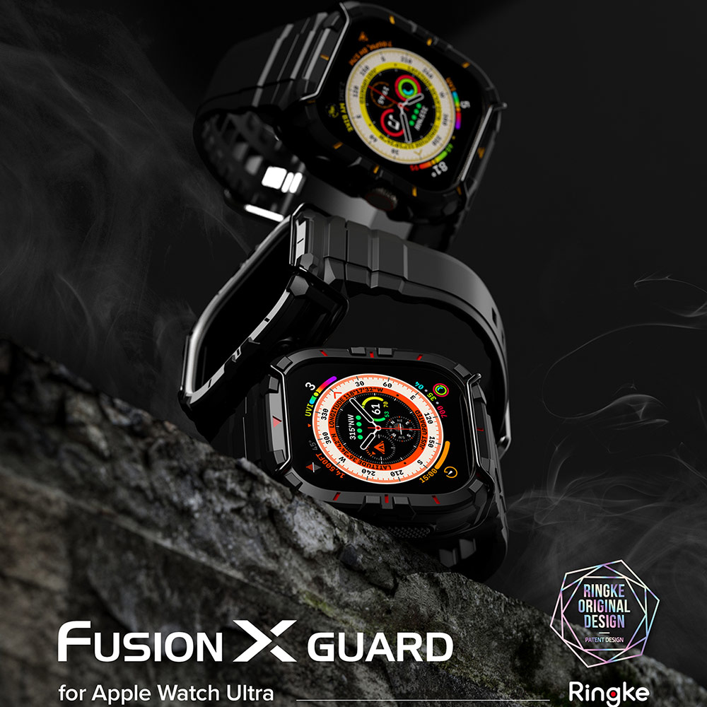 Picture of Apple Watch 49mm Ultra 3 Case | Ringke Fusion X Guard Protection Case Strap Band for Apple Watch Ultra 49mm (Black White Index Wired)