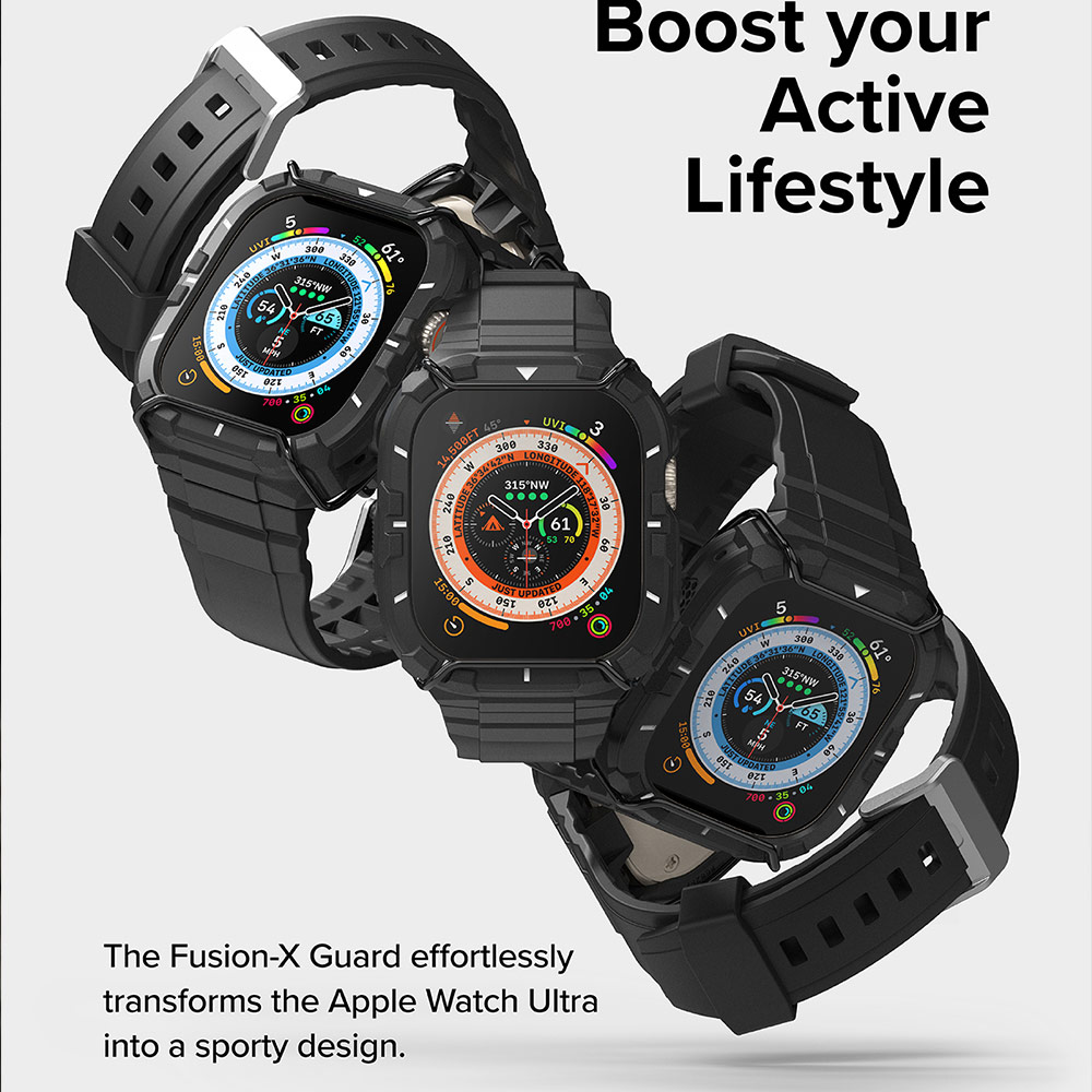 Picture of Apple Watch 49mm Ultra 3 Case | Ringke Fusion X Guard Protection Case Strap Band for Apple Watch Ultra 49mm (Black White Index Wired)