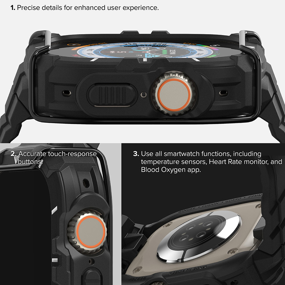 Picture of Apple Watch 49mm Ultra 3 Case | Ringke Fusion X Guard Protection Case Strap Band for Apple Watch Ultra 49mm (Black White Index Wired)