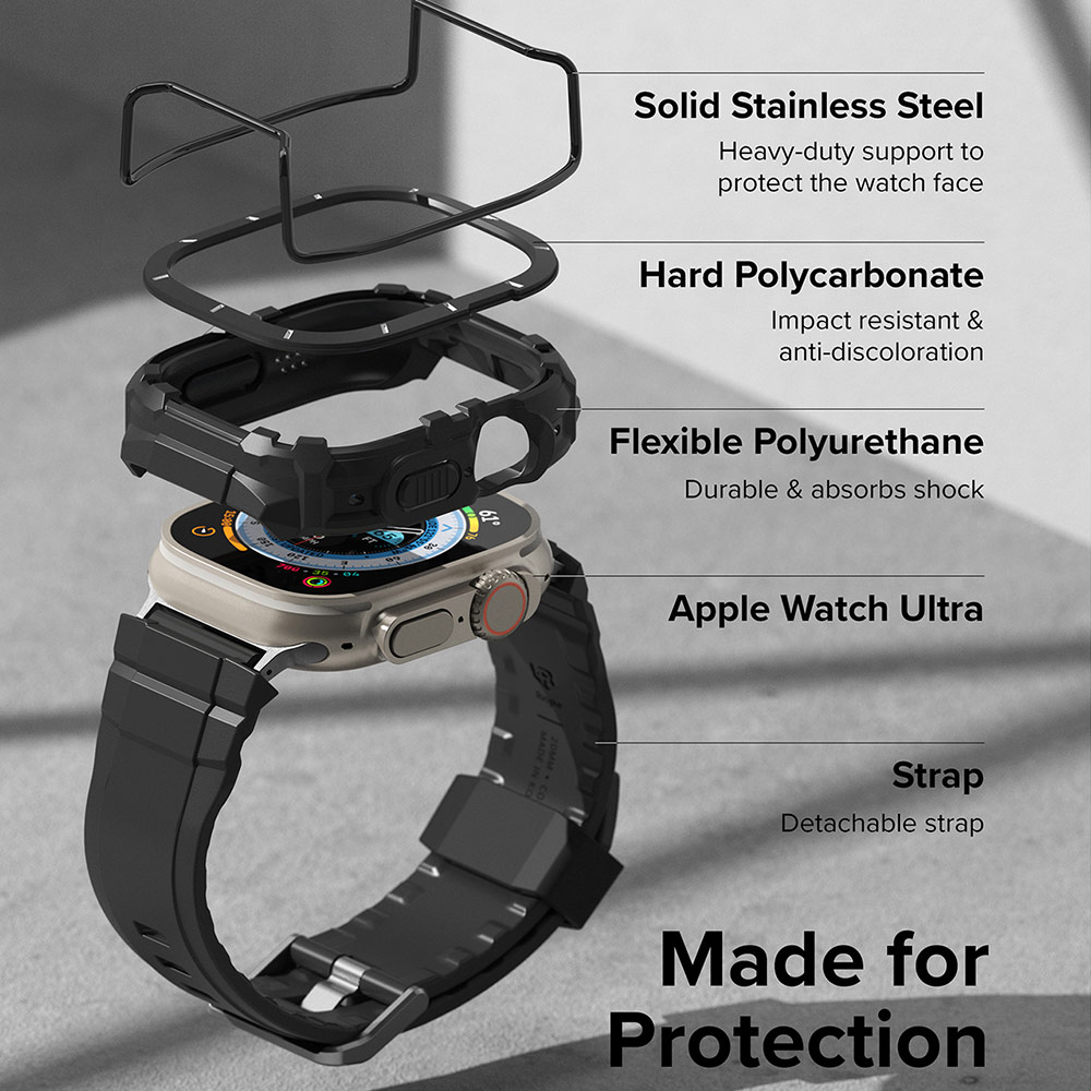 Picture of Apple Watch 49mm Ultra 3 Case | Ringke Fusion X Guard Protection Case Strap Band for Apple Watch Ultra 49mm (Black White Index Wired)