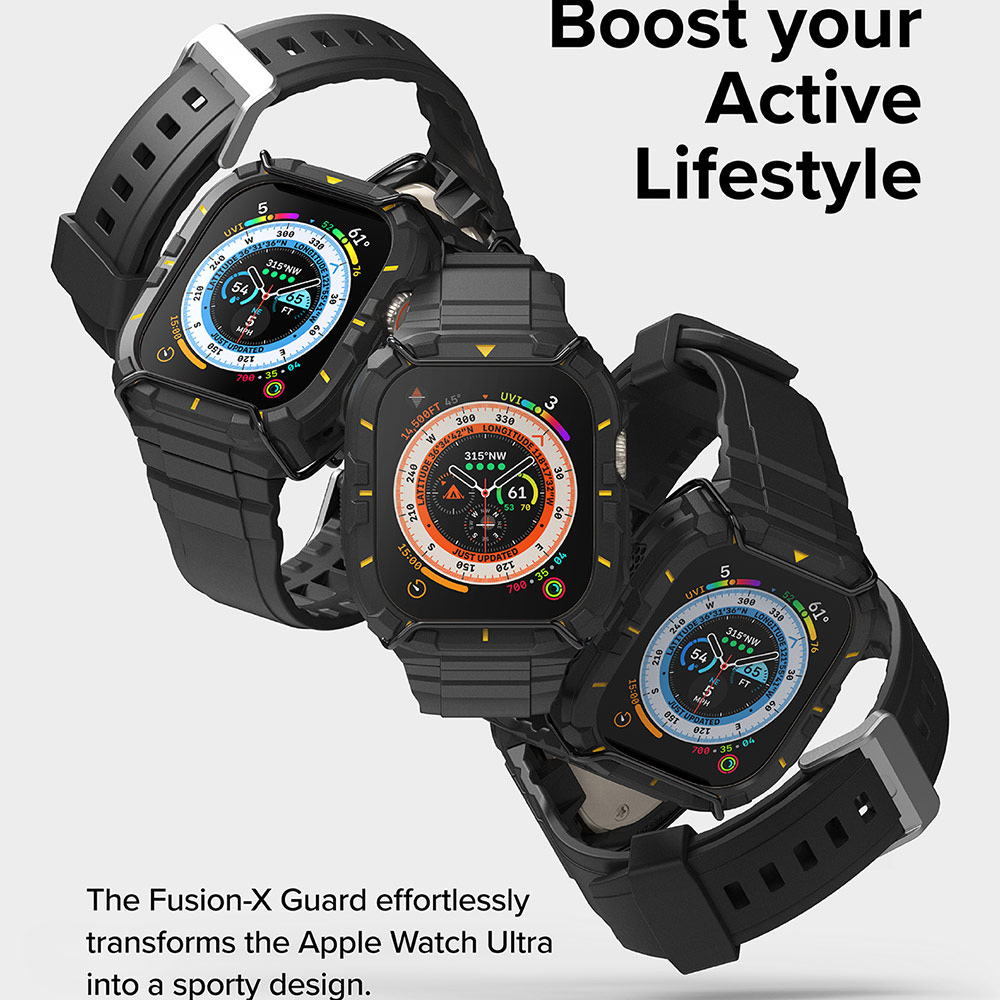 Picture of Apple Watch 49mm	Ultra 3 Case | Ringke Fusion X Guard Protection Case Strap Band for Apple Watch Ultra 49mm (Black Yellow Index Wired)