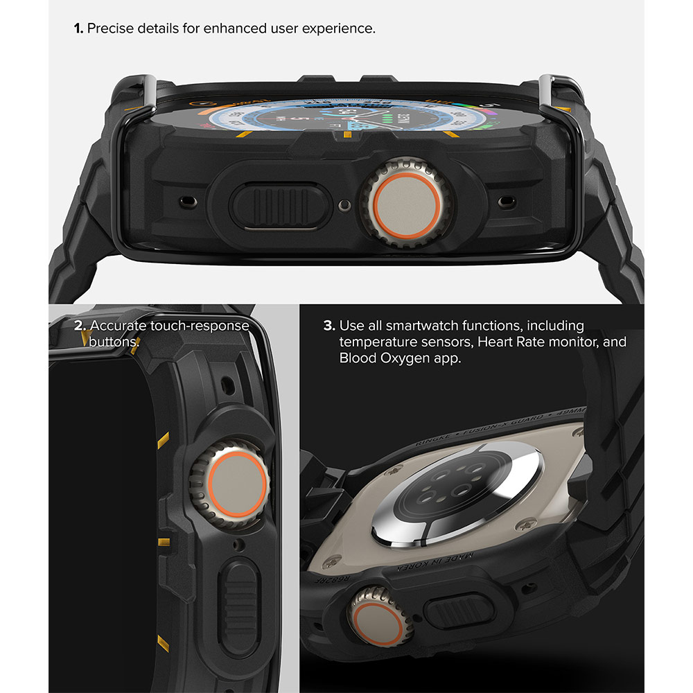 Picture of Apple Watch 49mm	Ultra 3 Case | Ringke Fusion X Guard Protection Case Strap Band for Apple Watch Ultra 49mm (Black Yellow Index Wired)