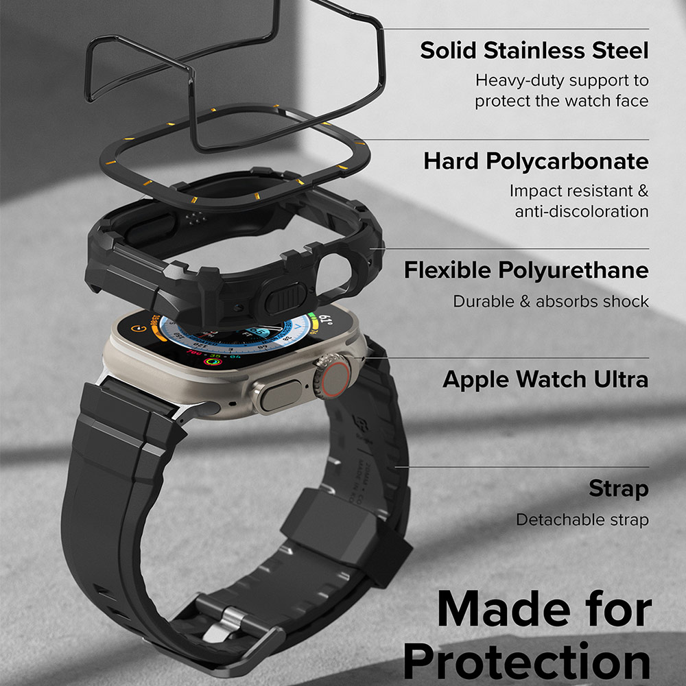 Picture of Apple Watch 49mm	Ultra 3 Case | Ringke Fusion X Guard Protection Case Strap Band for Apple Watch Ultra 49mm (Black Yellow Index Wired)