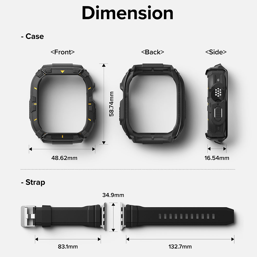 Picture of Apple Watch 49mm	Ultra 3 Case | Ringke Fusion X Guard Protection Case Strap Band for Apple Watch Ultra 49mm (Black Yellow Index Wired)