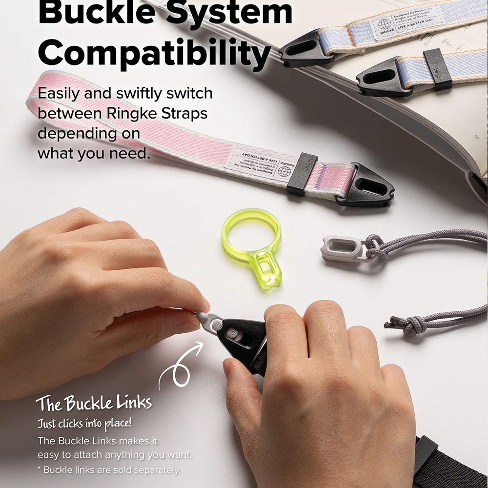 Picture of Ringke High density polyester wrist hand strap for Perfect for daily use traveling hiking smartphone  Portable Handheld Fan Strap (Stripe Pink)