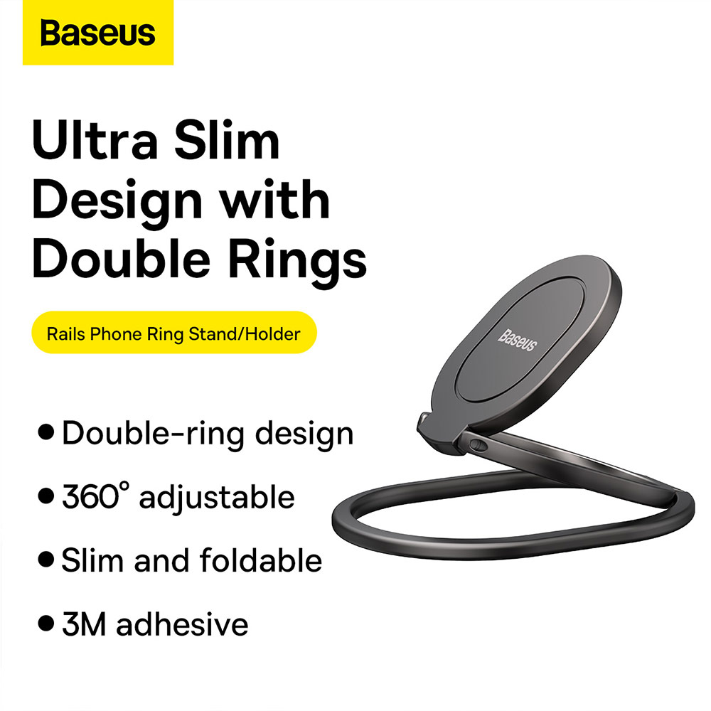 Picture of Baseus Slim and Compact 3M Adhesive Multipurpose Ring Holder Ring Stand Compatible with Magnetic Car Mount for Smartphone Metal (Gray)