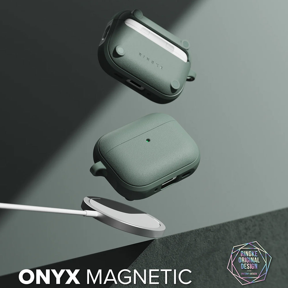 Picture of Apple Airpods Pro 3 Case | Ringke Onyx Magnetic Protective Protection Rugged Case with Carabiner for Apple Airpods Pro 3 (Sage Green)