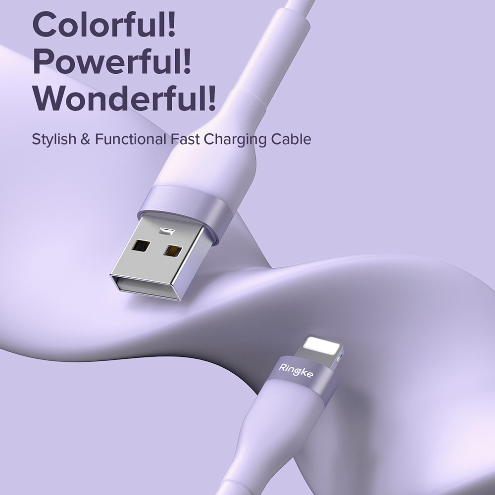 Picture of Ringke Pastel TPE Durable Cable with Cable Tie Organizer 20W Fast Charge USB C to Lightning (Purple 120cm)