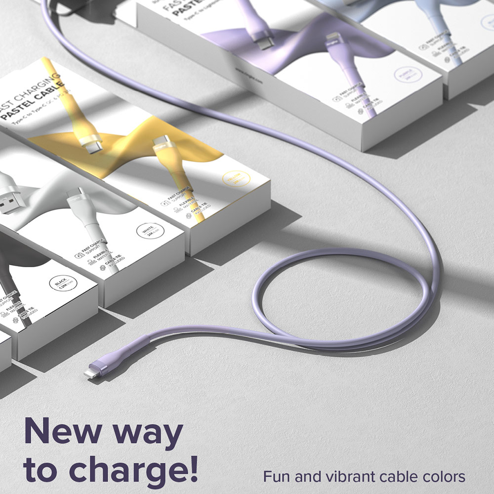 Picture of Ringke Pastel TPE Durable Cable with Cable Tie Organizer 20W Fast Charge USB C to Lightning (Purple 120cm)