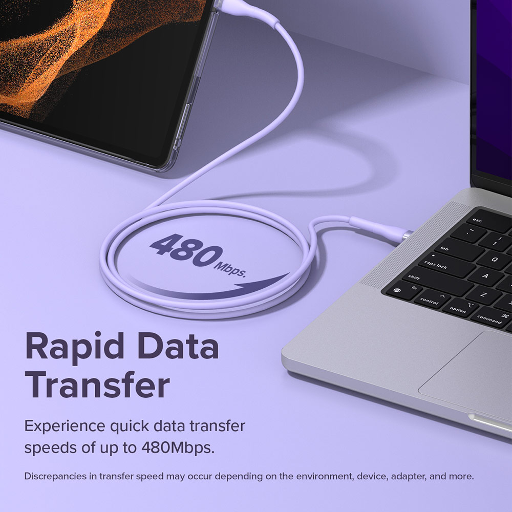 Picture of Ringke Pastel TPE Durable Cable with Cable Tie Organizer 20W Fast Charge USB C to Lightning (Purple 120cm)