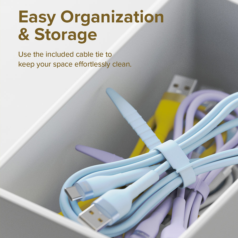 Picture of Ringke Pastel TPE Durable Cable with Cable Tie Organizer 2.4A Fast Charge USB A to Lightning (Yellow 200cm)