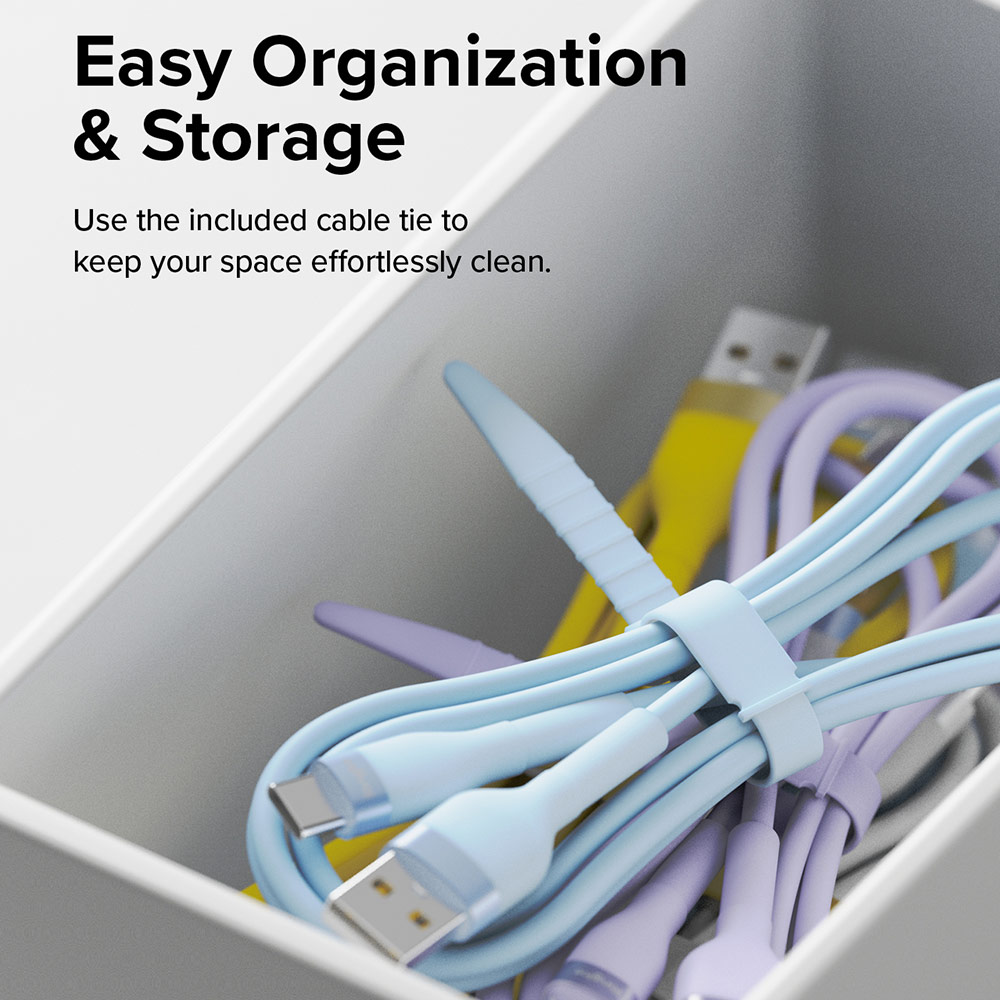 Picture of Ringke Pastel TPE Durable Cable with Cable Tie Organizer 3A Max 60W Fast Charge USB C to Type C (Black 120cm)