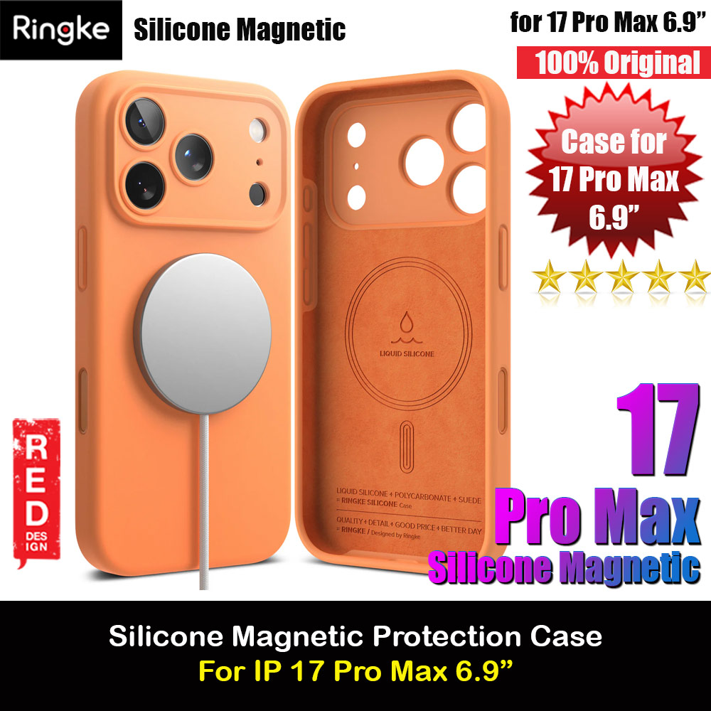 Picture of Apple iPhone 17 Pro Max 6.9 Case | Ringke Silicone Magnetic Soft Liquid Silicone Drop Protection Case with Camera Control Button for iPhone 17 Pro Max 6.9 (Tangerie)