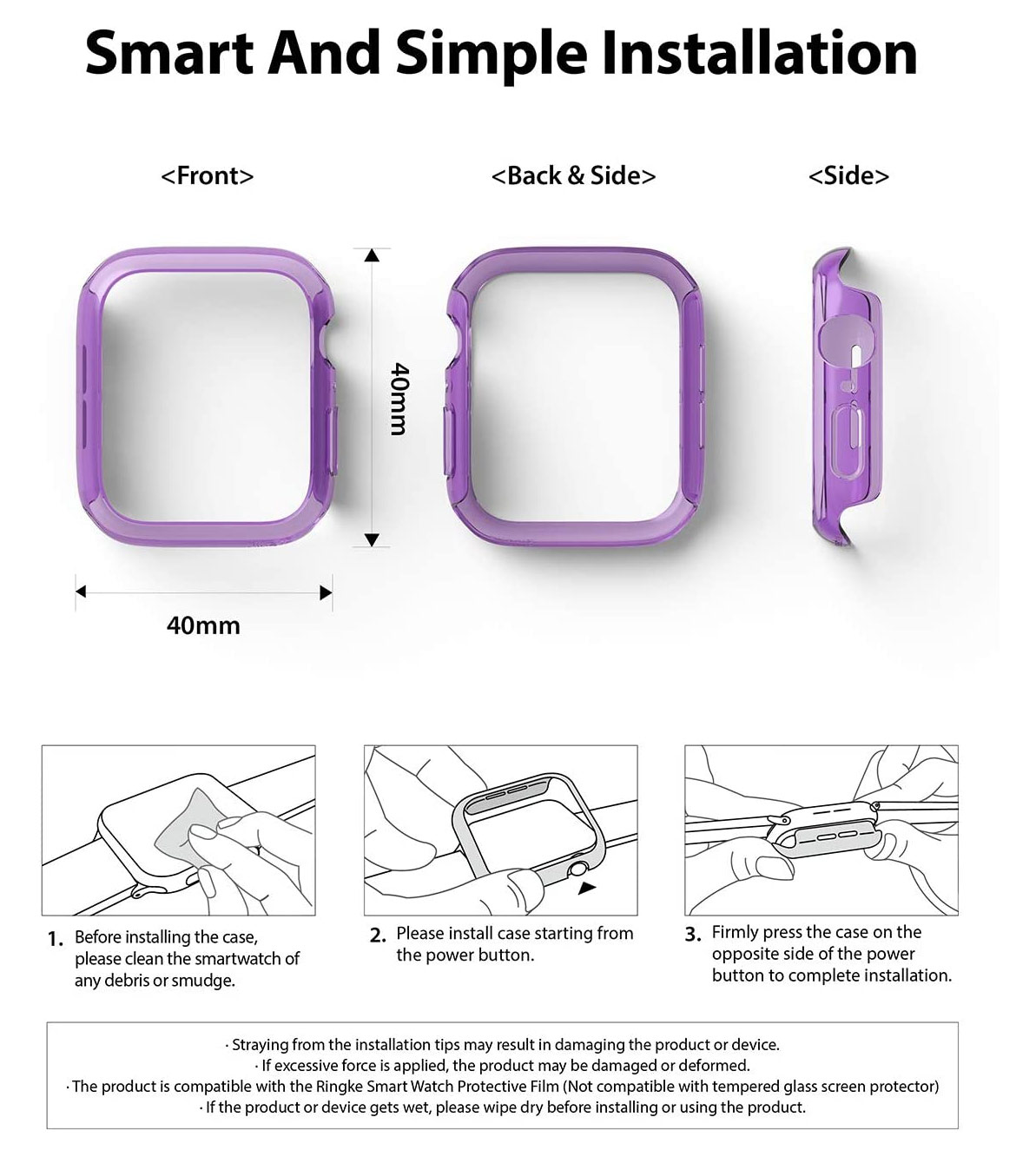 Picture of Apple Watch 40mm Case | Ringke Slim Perfect Fit Case for Apple Watch Series 4 5 6 SE 40mm (2 PACK with Clear and Purple)