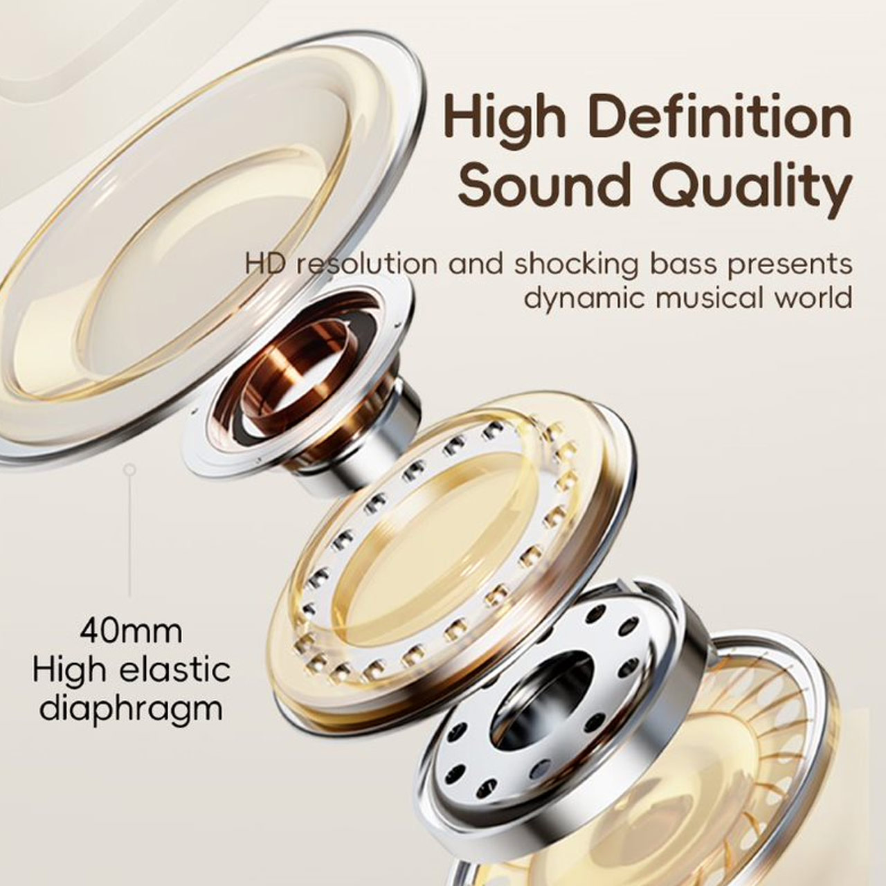 Picture of Rock O3 Bluetooth Wireless Headphone with ANC noise cancellation Foldable Soft PU Over Ear Cushion (Beige)