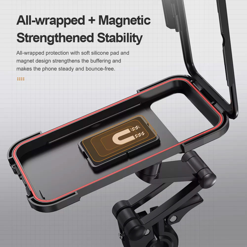 Picture of Rock Alloy Base High Quality Rotable Water Dust Proof Phone Holder Mount for bicycle motorbike motorcycle Electric Bike handlebar (Black)