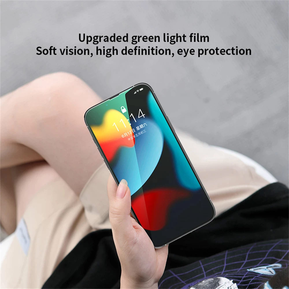 Picture of Apple iPhone 13 Pro Max 6.7  | Rock Full Coverage Diamond Hardness Eye Care Anti Blue Light Tempered Glass for iPhone 13 Pro Max (Green Light Eye Care)