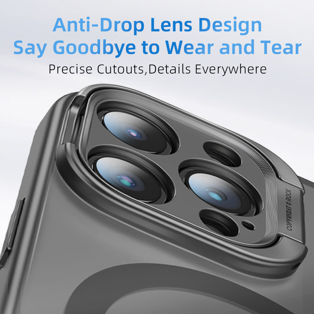 Picture of Apple iPhone 15 Pro Max 6.7 Case | Rock Guard Foldable Lens Bracket Kickstand Magnetic Drop Protection Case for iPhone 15 Pro Max 6.7 (Black)
