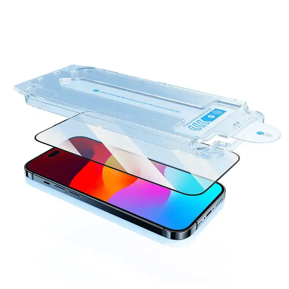 Picture of Apple iPhone 15 Pro Max 6.7  | Rock 4K HD Full Coverage Tempered Glass with Installation Kit Helper for iPhone 15 Pro Max 6.7 (HD Clear)