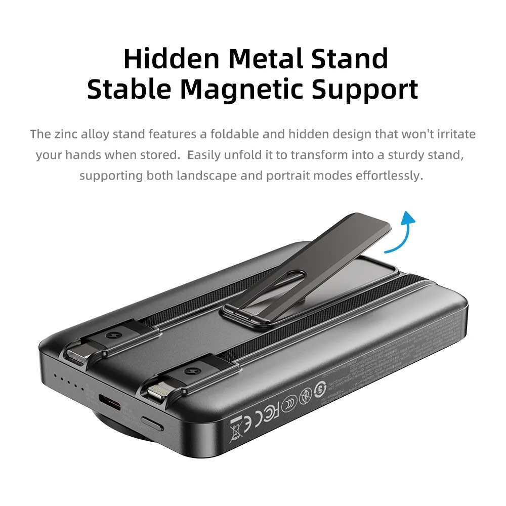 Picture of Rock Magnetic PD20W 15W Magnetic Wireless Charging Fast Charge 10000mAh Travel Portable Power Bank powerbank with Built in Stand Cable for Apple Watch AirPods Smartphones (Grey)