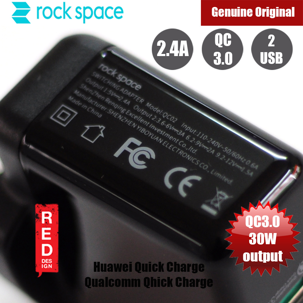 Picture of Rock Space T13 Dual Port QC 3.0 Travel Charger (UK Black)