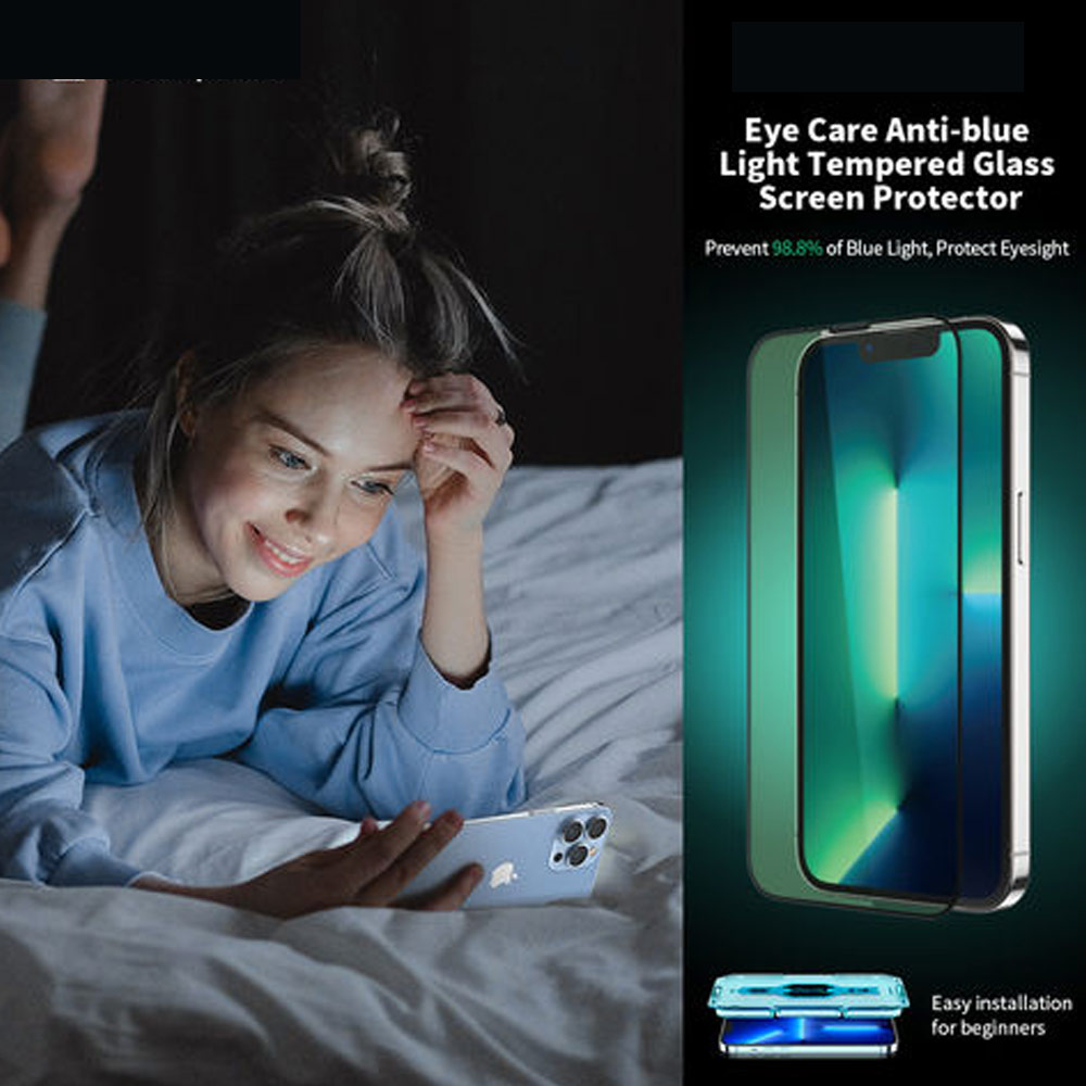 Picture of Apple iPhone 14 Pro Max 6.7  | Rock Space HD Full Coverage Tempered Glass with Dust Filter with Easy Installation Helper Tools for iPhone 14 Pro Max 6.7 (Anti Blue Light)