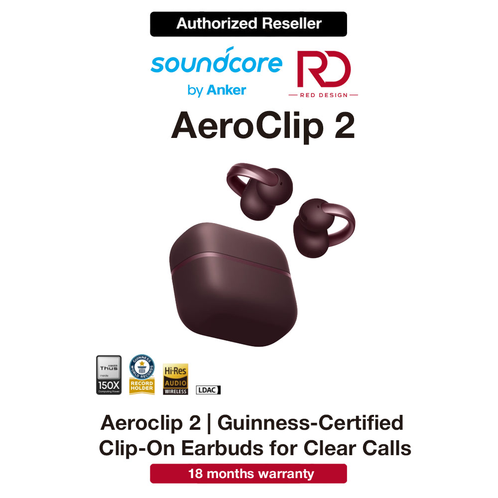 Picture of Soundcore by Anker AeroClip 2 Guinness-Certified Open-Ear Clip-On Earbuds with AI Clear Calls - Burgundy Red Red Design- Red Design Cases, Red Design Covers, iPad Cases and a wide selection of Red Design Accessories in Malaysia, Sabah, Sarawak and Singapore
