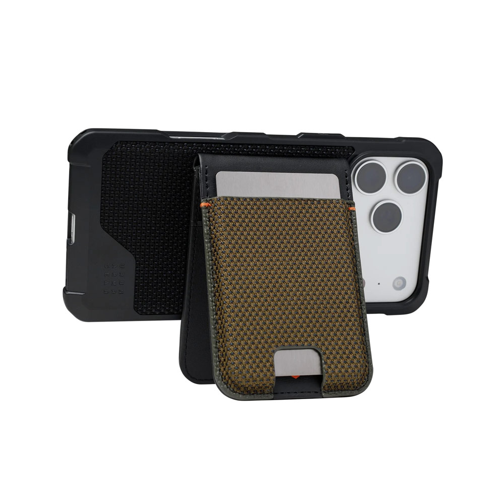 Picture of Apple iPhone 13 6.1  | UAG Metropolis Kevlar Leather MagSafe Wallet and Stand Kickstand Card Holder Phone Stand (Kevlar Element Green)