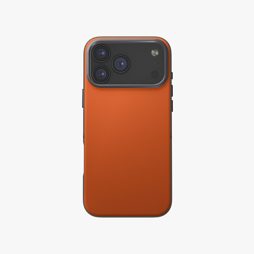 Picture of Apple iPhone 17 Pro 6.3 Case | Uniq Lyden DS Premium Leatherette Magclick Protection Case for iPhone 17 Pro 6.3 (Flamed Orange)