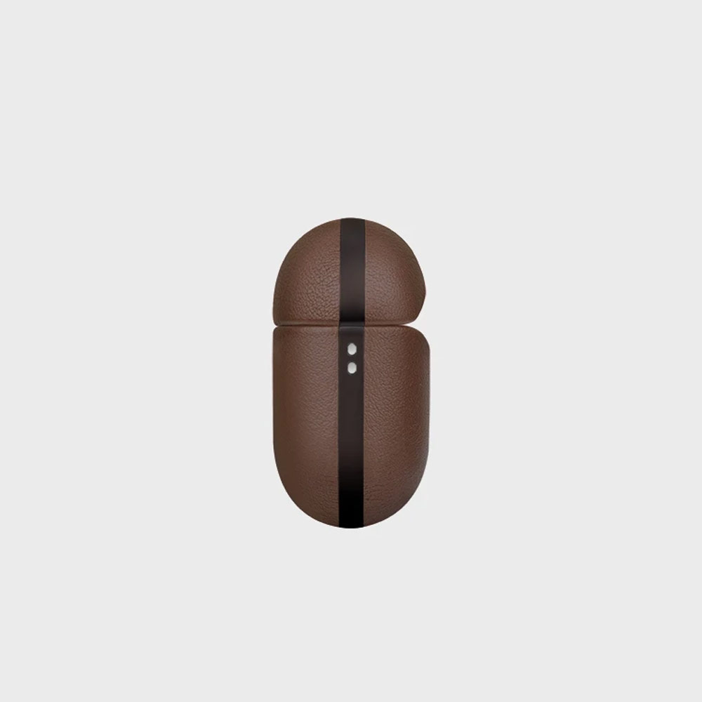 Picture of Apple Airpods 3 Case | Uniq Terra Airpod Genuine Leather Snap Case with Braided Wrist Strap for Airpods 3 Airpods 3rd Gen (Sepia Brown)