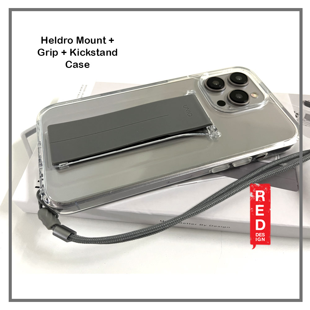 Picture of Apple iPhone 15 Pro 6.1 Case | Uniq Heldro Mount Plus Free Grip Flex Grip Kickstand Drop Protection Case with Wrist Strap for iPhone 15 Pro 6.1 (Clear)