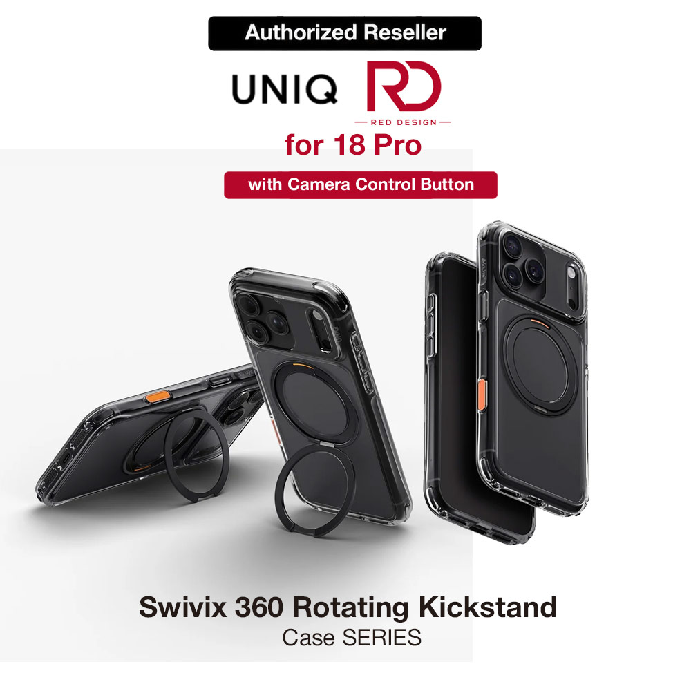Picture of Uniq Swivix 360 Rotating Kickstand Magnetic Drop Protection Case with Camera Control Button for iPhone 18 Pro- Carbon Black Apple iPhone 18 Pro- Apple iPhone 18 Pro Cases, Apple iPhone 18 Pro Covers, iPad Cases and a wide selection of Apple iPhone 18 Pro Accessories in Malaysia, Sabah, Sarawak and Singapore 