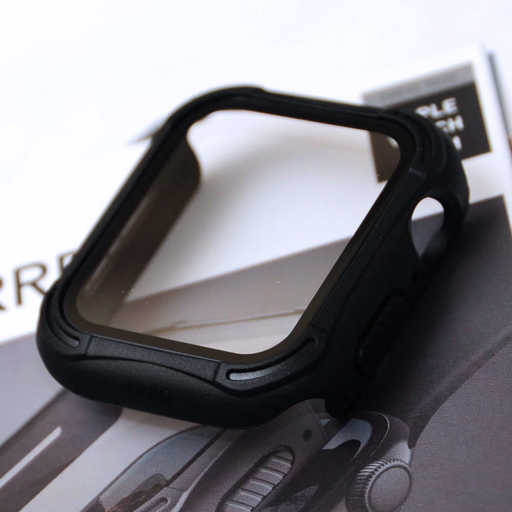 Picture of Apple Watch 44mm Case | Uniq Torres Ultra Tough Hybrid Series Case with High Sensitivity Touch 9H Tempered Glass for Apple Watch 44mm (Black)