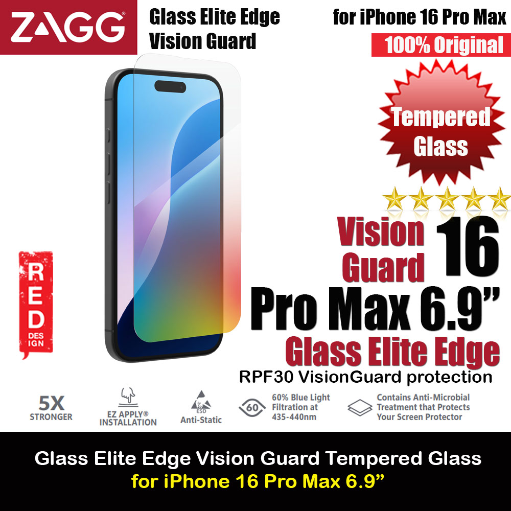 Picture of Zagg Glass Elite Edge Vision Guard Tempered Glass Screen Protector with Easy Installation Tray for iPhone 16 Pro Max 6.9 (Anti Blue Light) Apple iPhone 16 Pro Max 6.9- Apple iPhone 16 Pro Max 6.9 Cases, Apple iPhone 16 Pro Max 6.9 Covers, iPad Cases and a wide selection of Apple iPhone 16 Pro Max 6.9 Accessories in Malaysia, Sabah, Sarawak and Singapore 