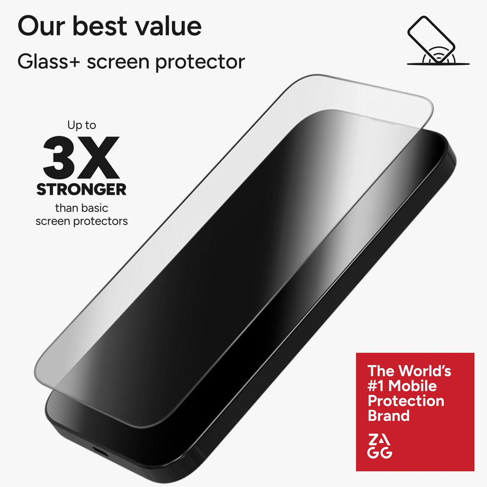 Picture of Apple iPhone 17 Pro 6.3 Screen Protector | Zagg Glass Plus Edge Tempered Glass Screen Protector with Easy Installation Tray for iPhone 17 Pro 6.3 (Clear)